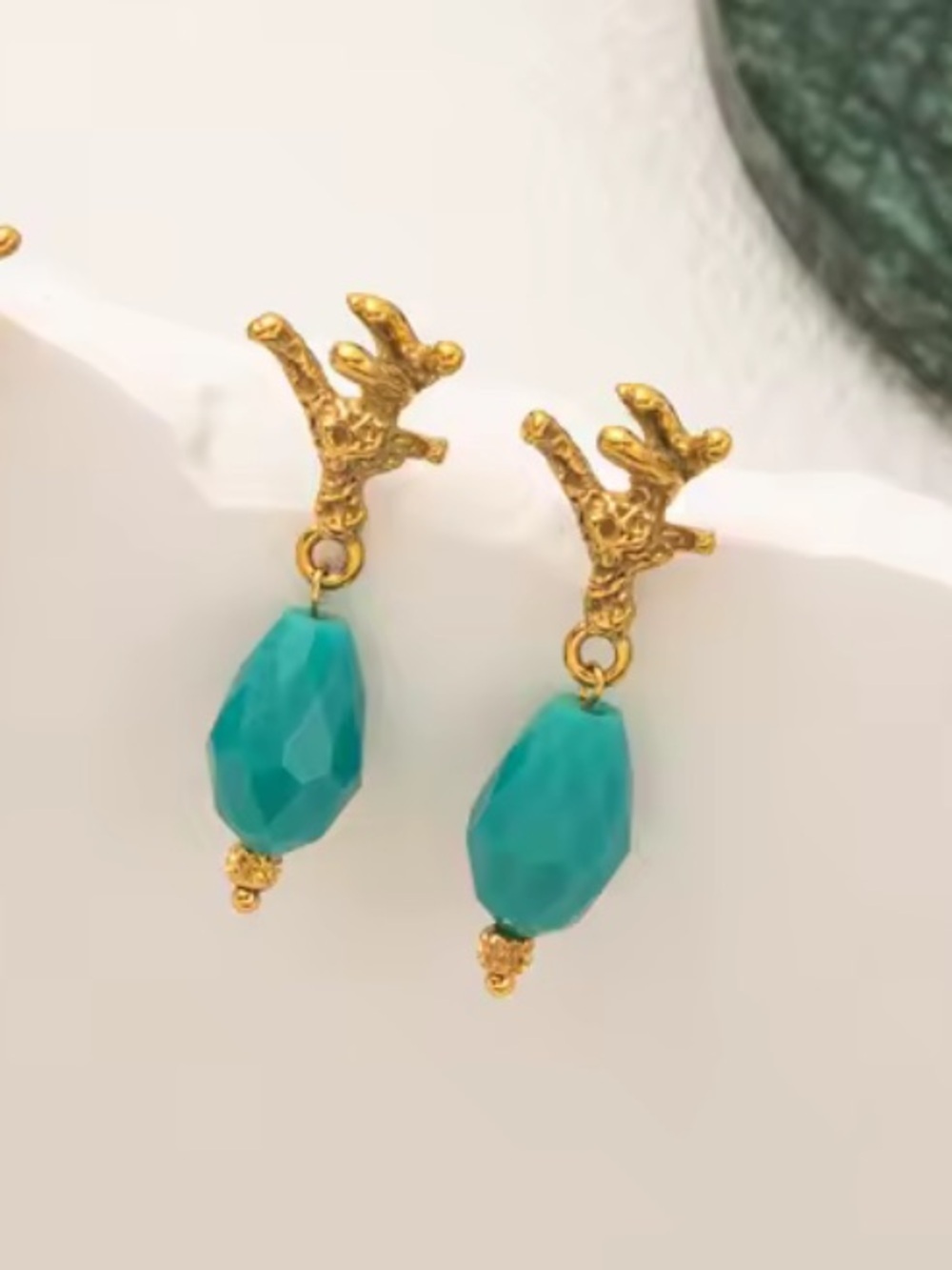 Gold Coral Turquoise Drop Earrings